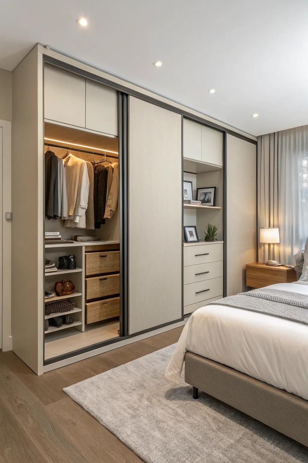 Sliding wardrobes marry style with functionality.