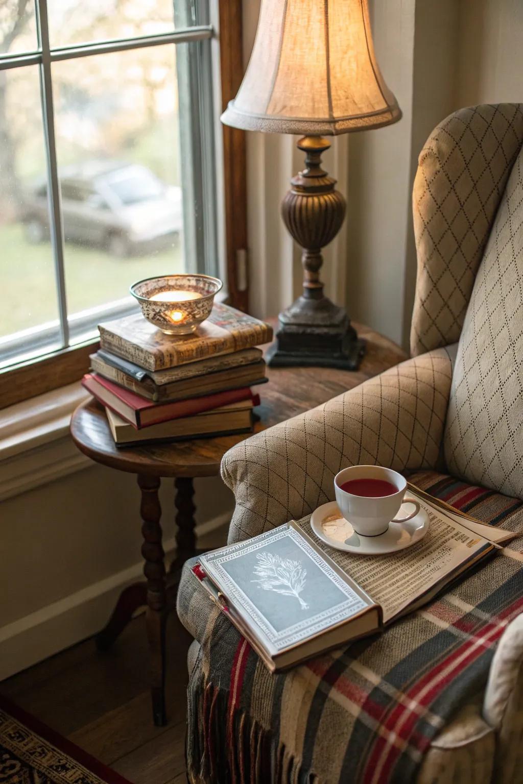 A delightful reading nook perfect for relaxation.