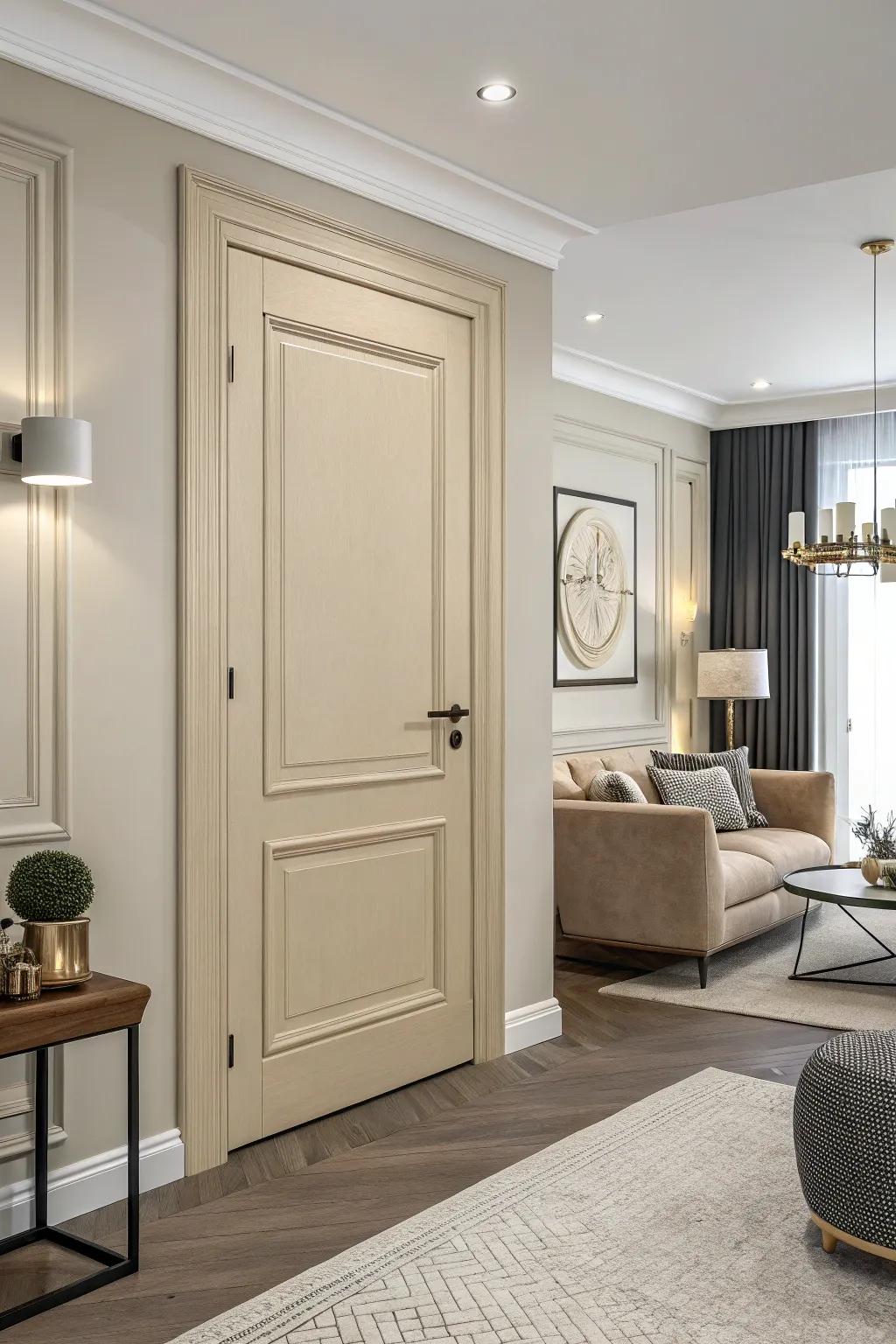A neutrally painted door radiating ageless sophistication.