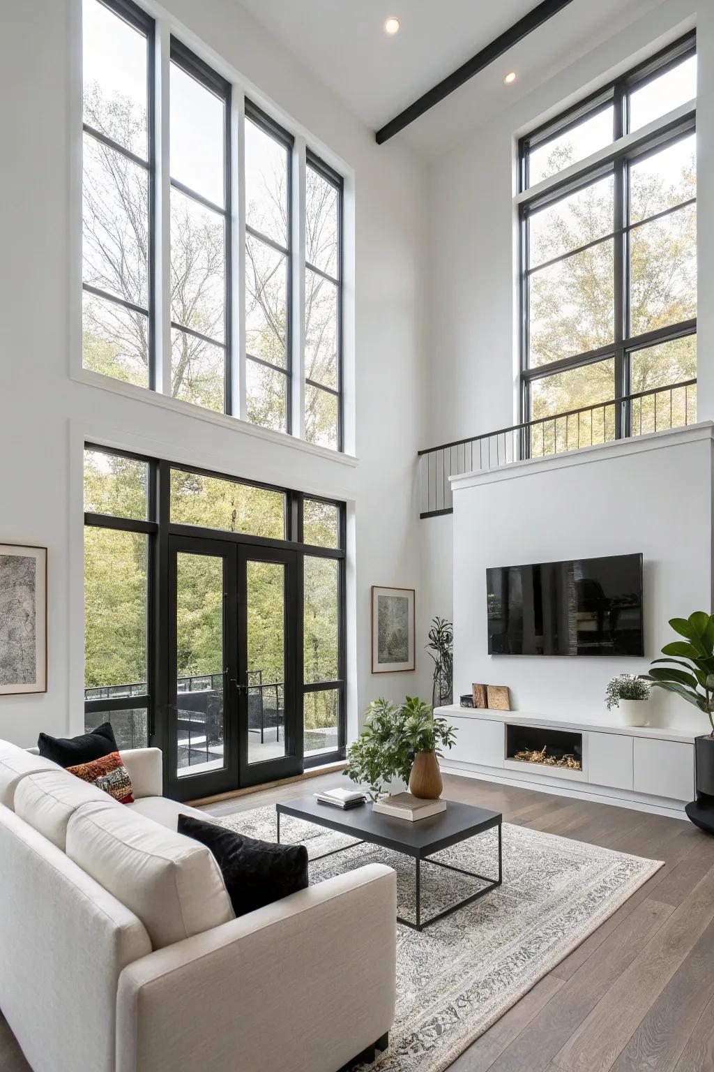 Ebony frames add a modern contrast to airy walls.