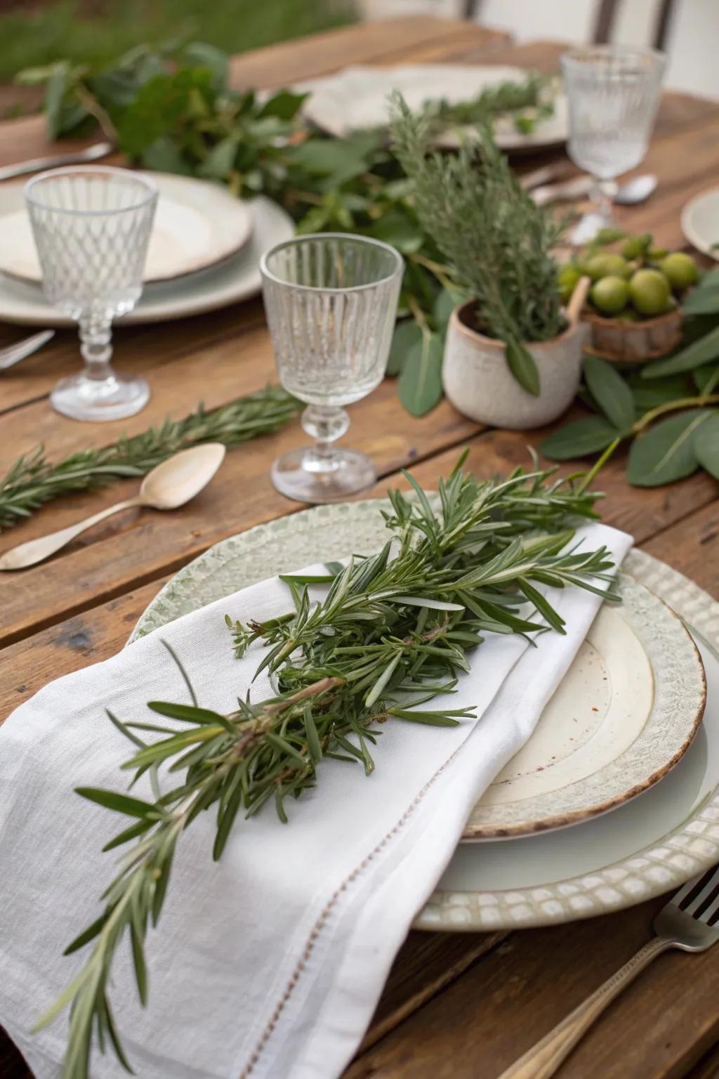 Natural greens bring a charming organic element to the Italian tablescape.