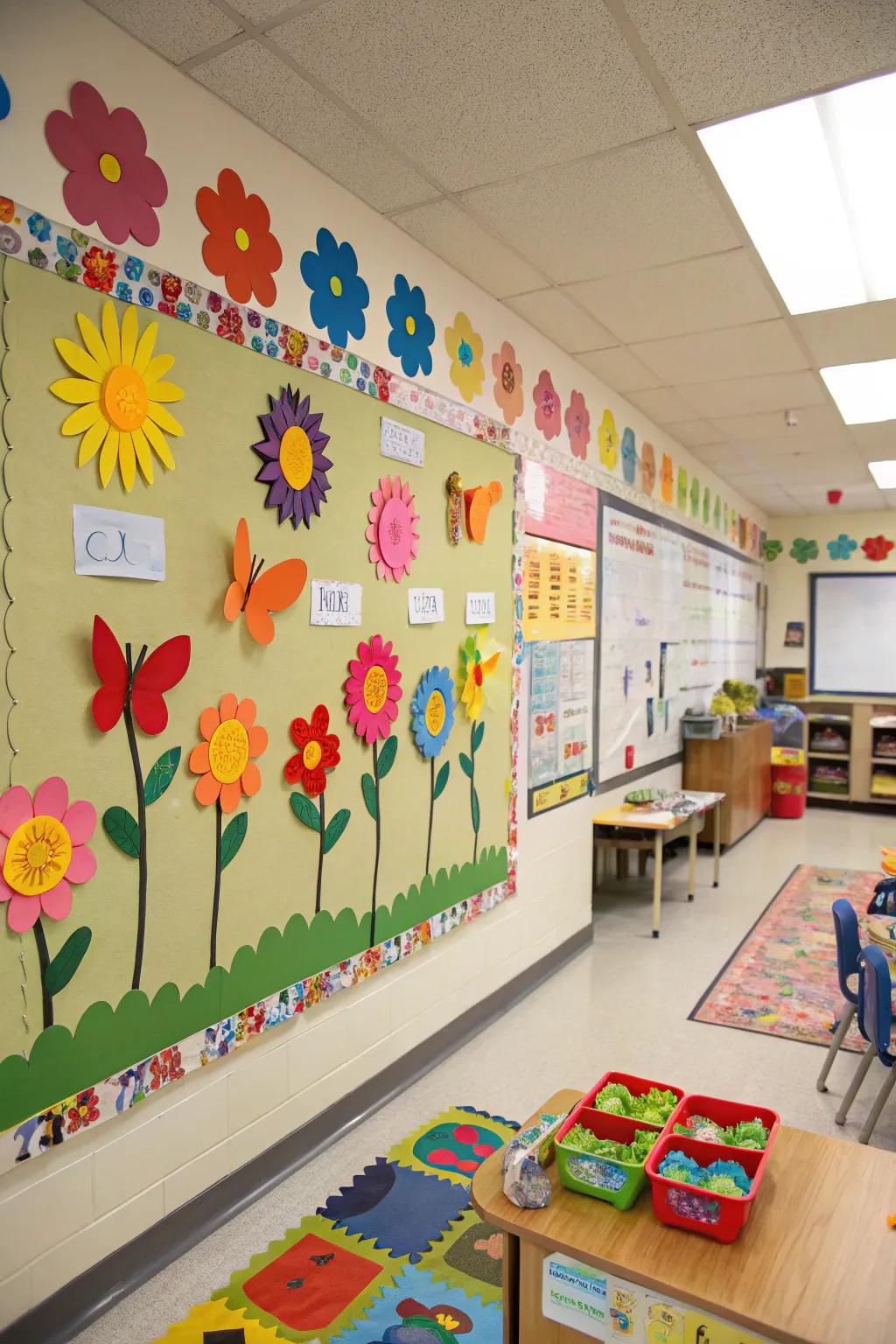 Bring spring into your classroom with a floral bulletin board bursting with colors.