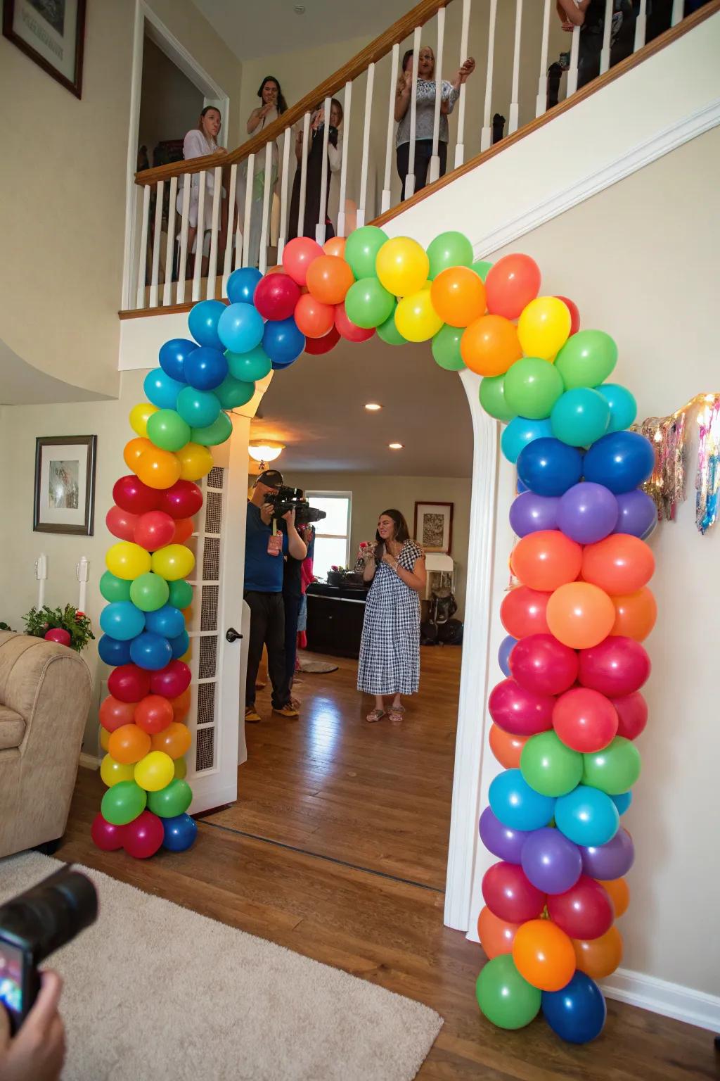 A vibrant balloon arch setting a festive tone at the graduation party.