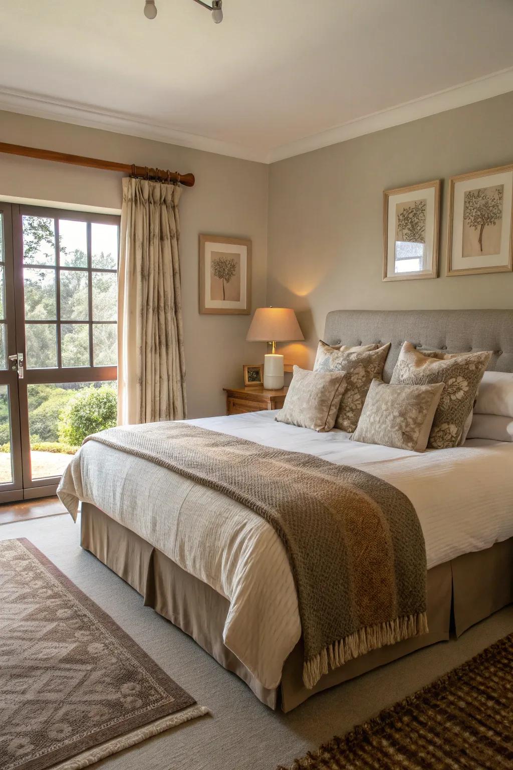 Neutral shades bring a soothing ambiance to your bedroom.