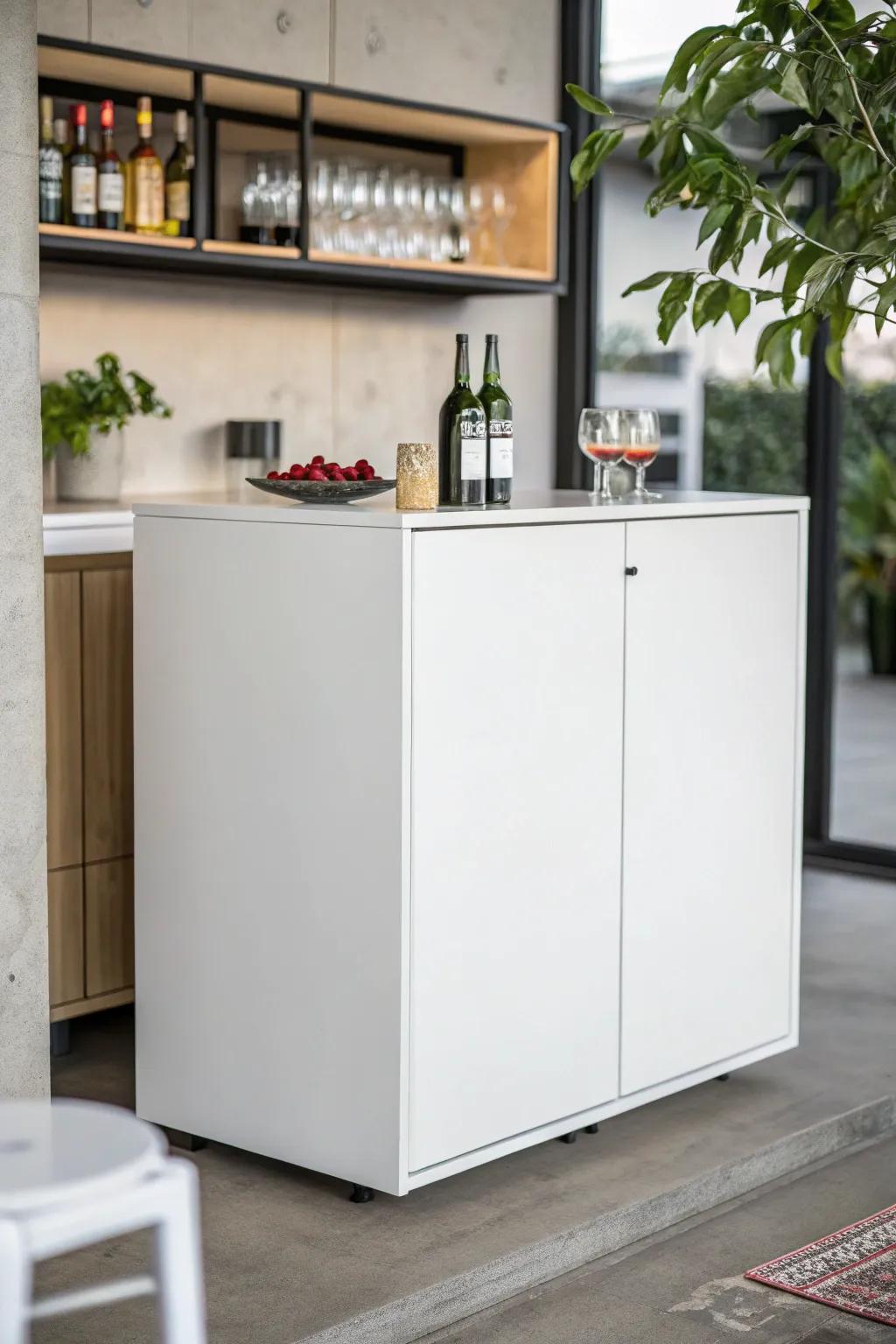 A minimalist bar cabinet that beautifully complements an open-concept kitchen.