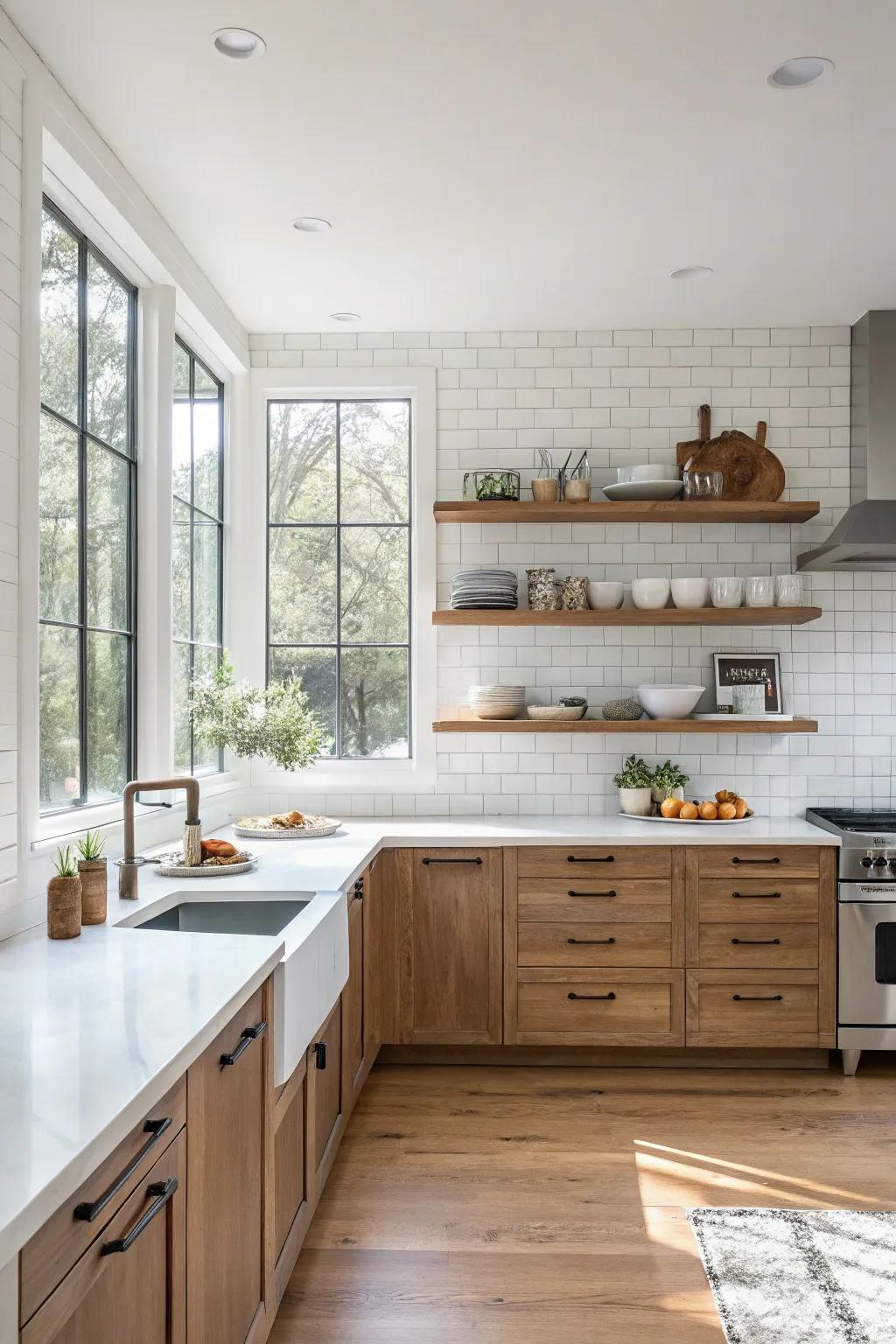 Floating shelves bring a light and spacious vibe to kitchens.
