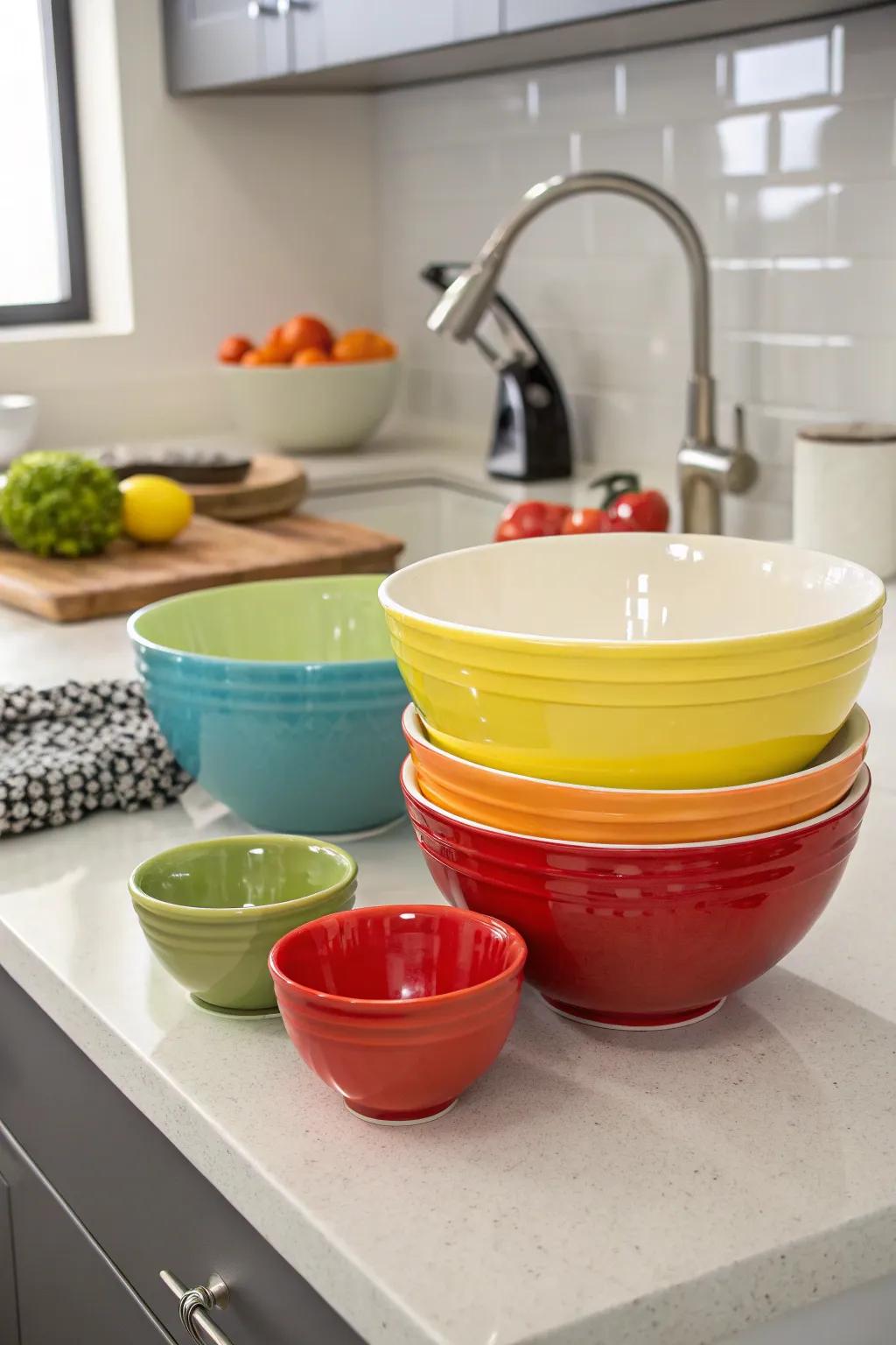 Ceramic mixing bowls serve a practical as well as a decorative purpose.