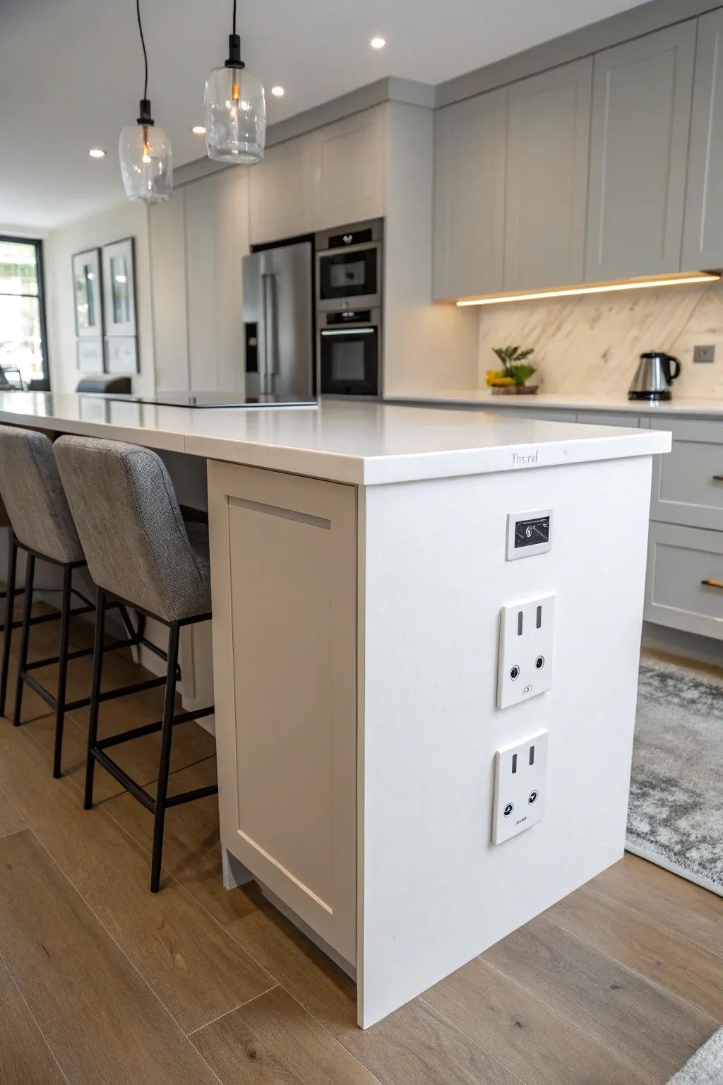 Hidden outlets help maintain the sleek lines of a modern kitchen.