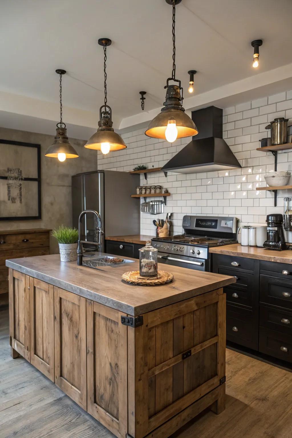 Industrial pendant lights bring a rustic yet stylish element to your kitchen island.