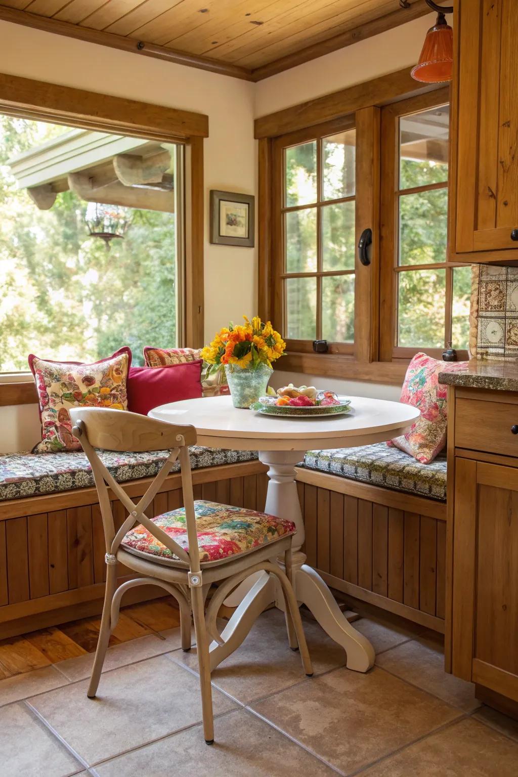 A cozy breakfast nook is the perfect spot for relaxed meals and morning coffee.