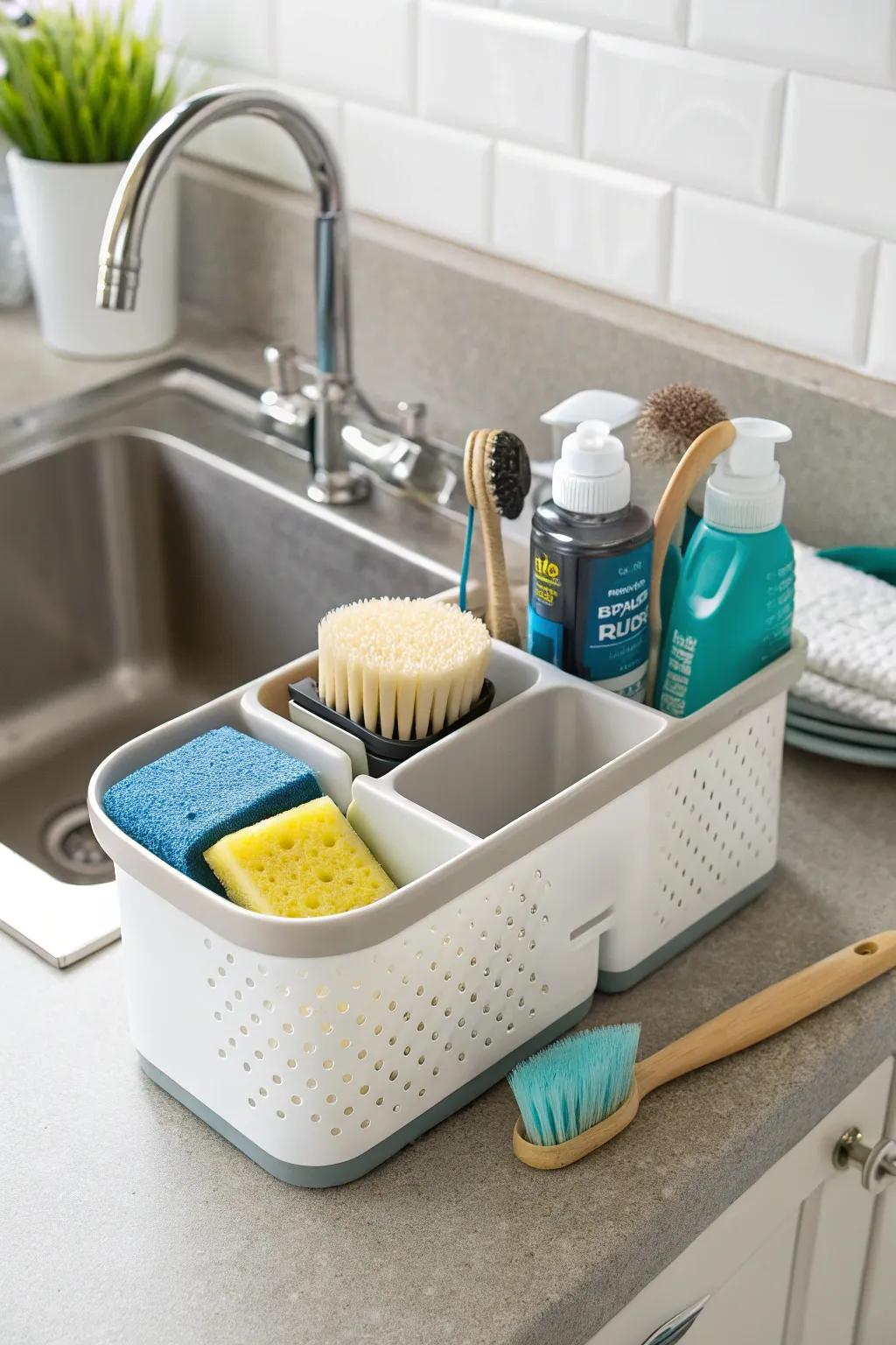 The streamlined multi-compartment station keeps all your essentials neatly organized in any small kitchen.