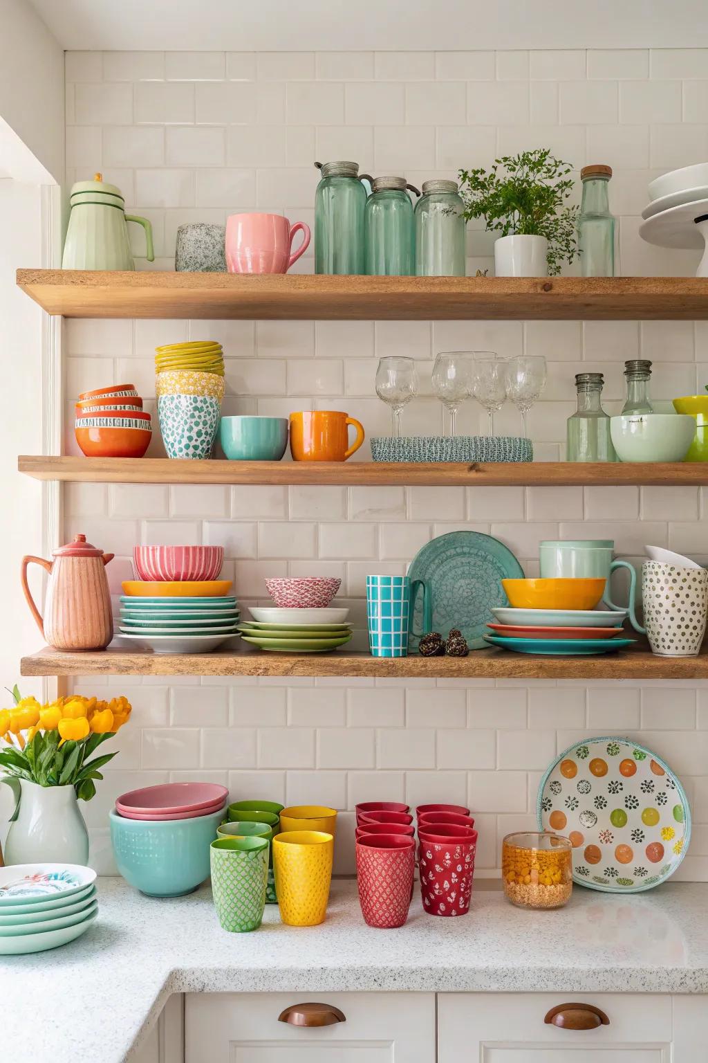 Open shelving adds both style and functionality to the kitchen.