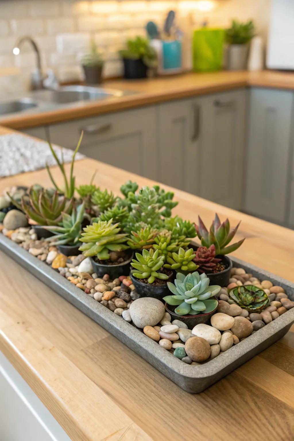 A touch of green through succulents can really liven up a kitchen.