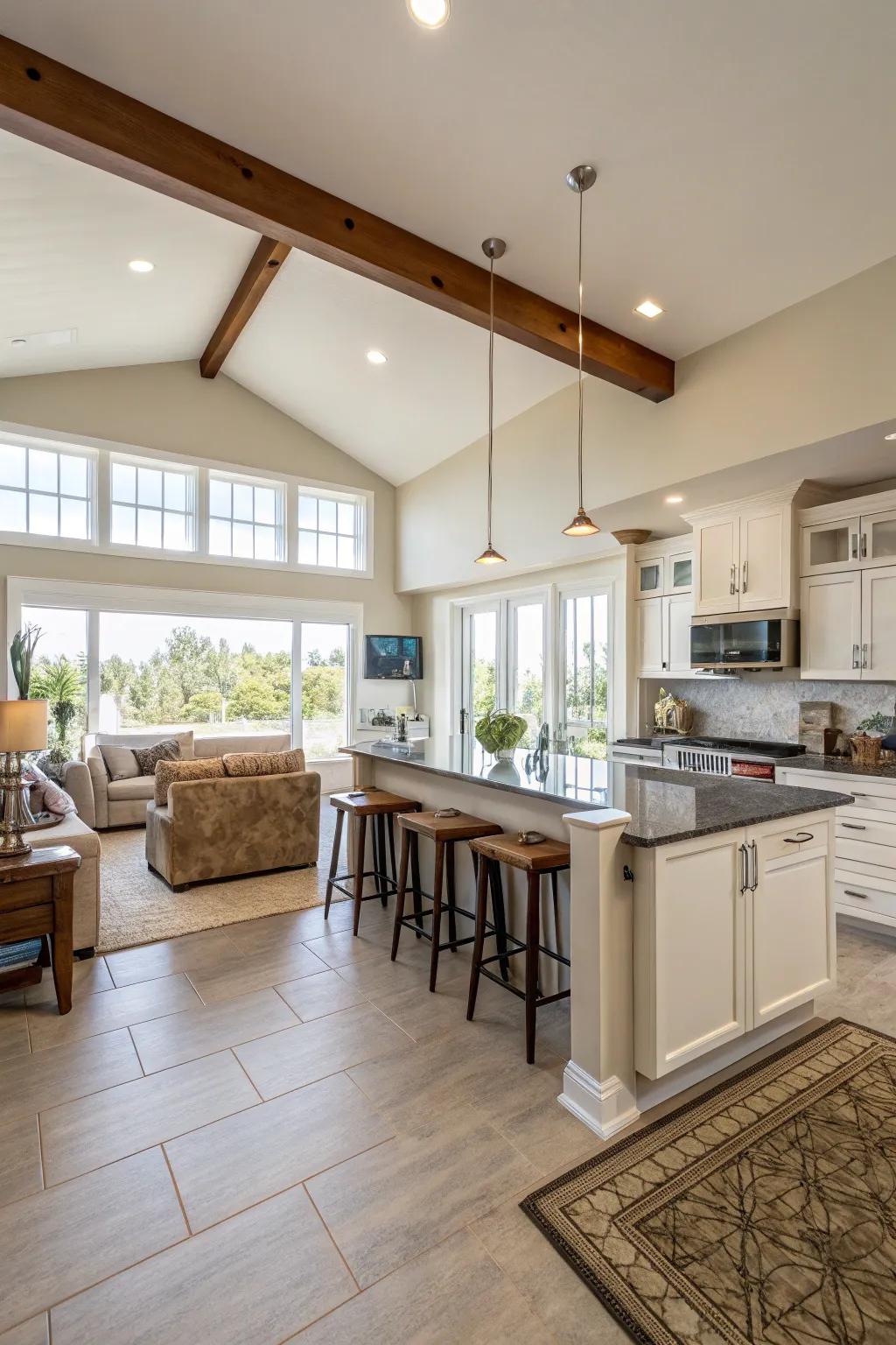 An open layout seamlessly connects the kitchen to adjacent living spaces.