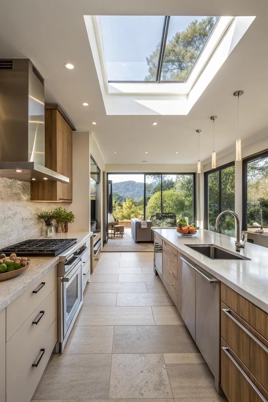 An open kitchen layout perfectly integrated with the adjacent living area.