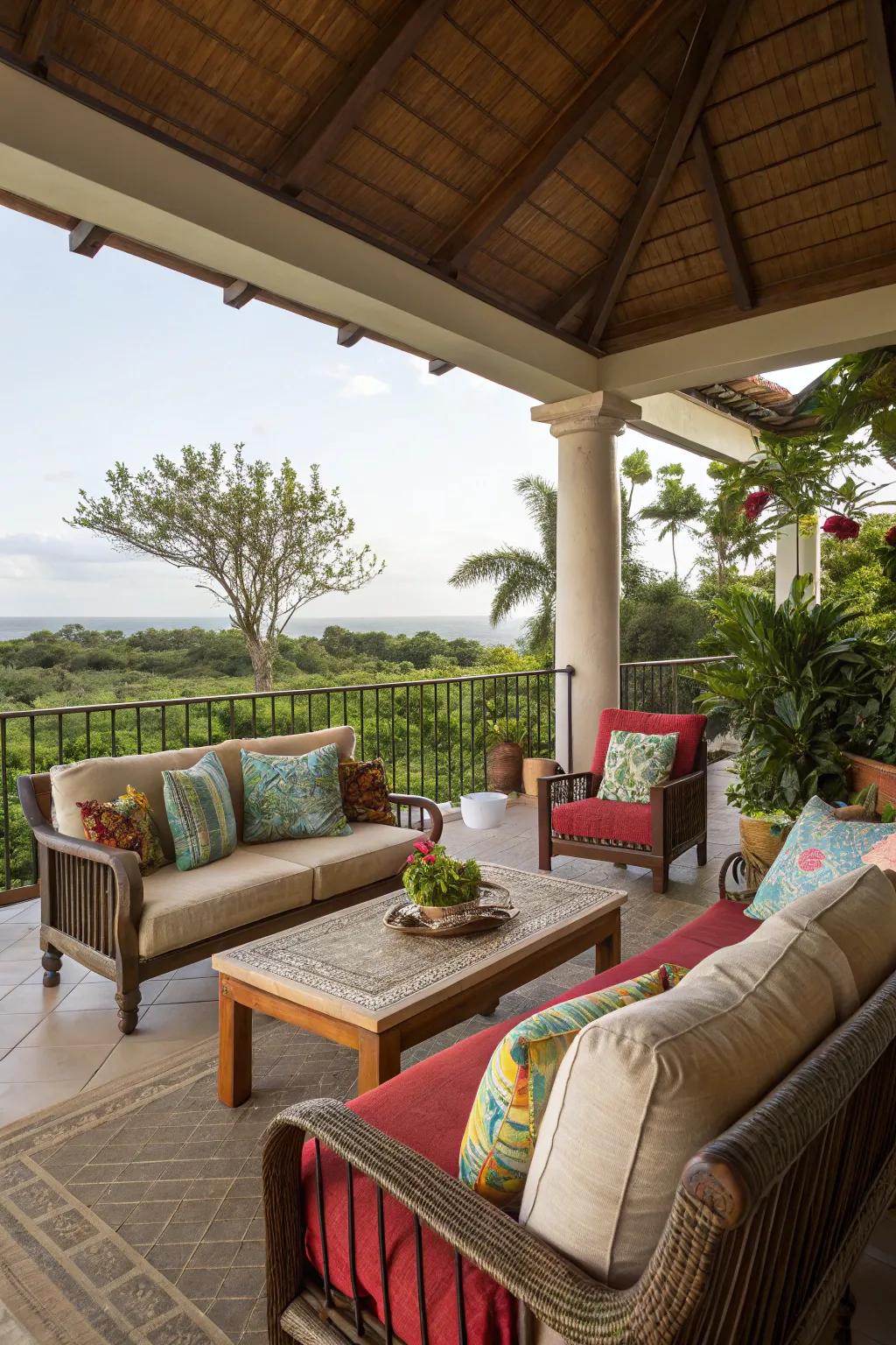 A snug seating nook on the lanai, perfect for unwinding.