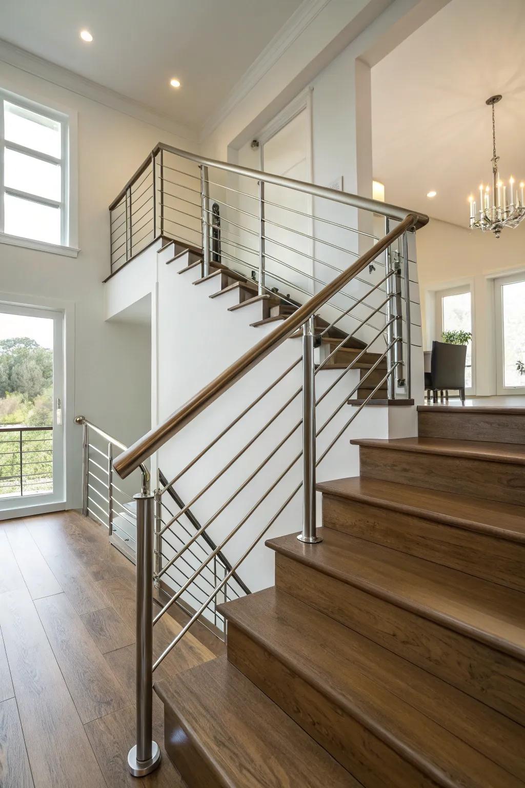 Simple metal railing providing a stylish, contemporary touch.