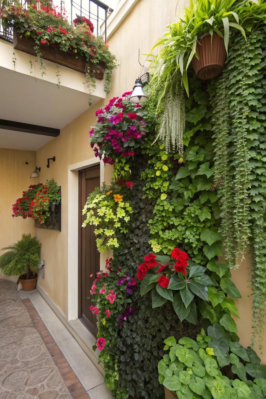 A vertical garden brings life to any corner without using much ground space.