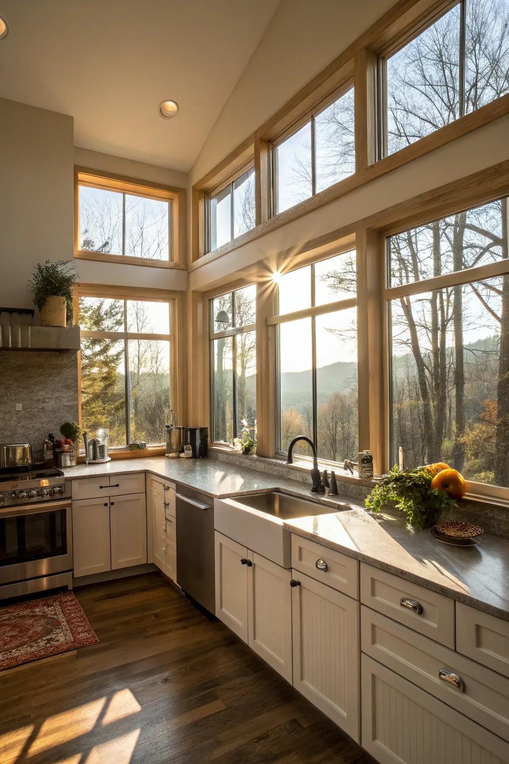 Sunlit mornings with floor-to-ceiling windows.