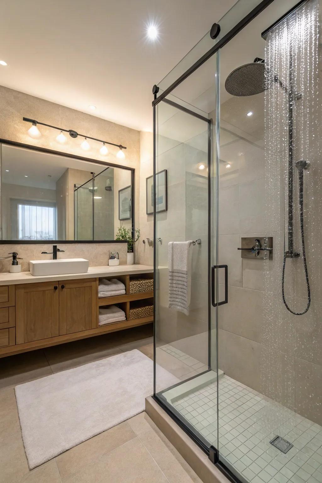 Glass panels give your bathroom a fluid and unrestricted appearance.