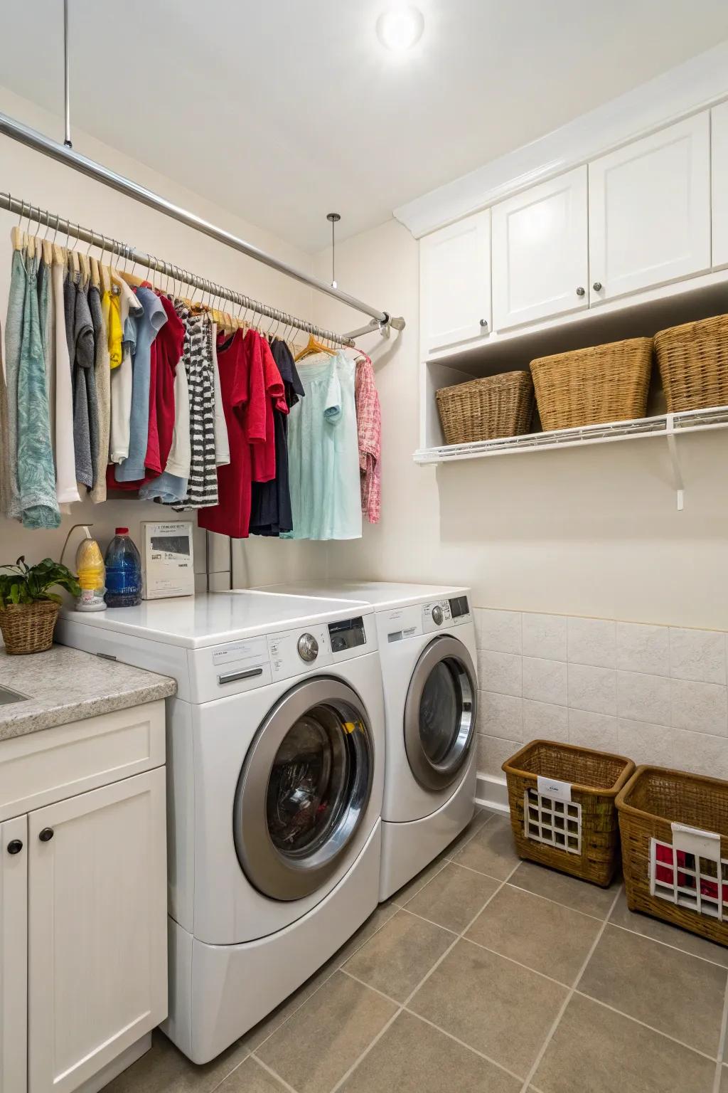 Maximize vertical space with a drying rod situated above your appliances.