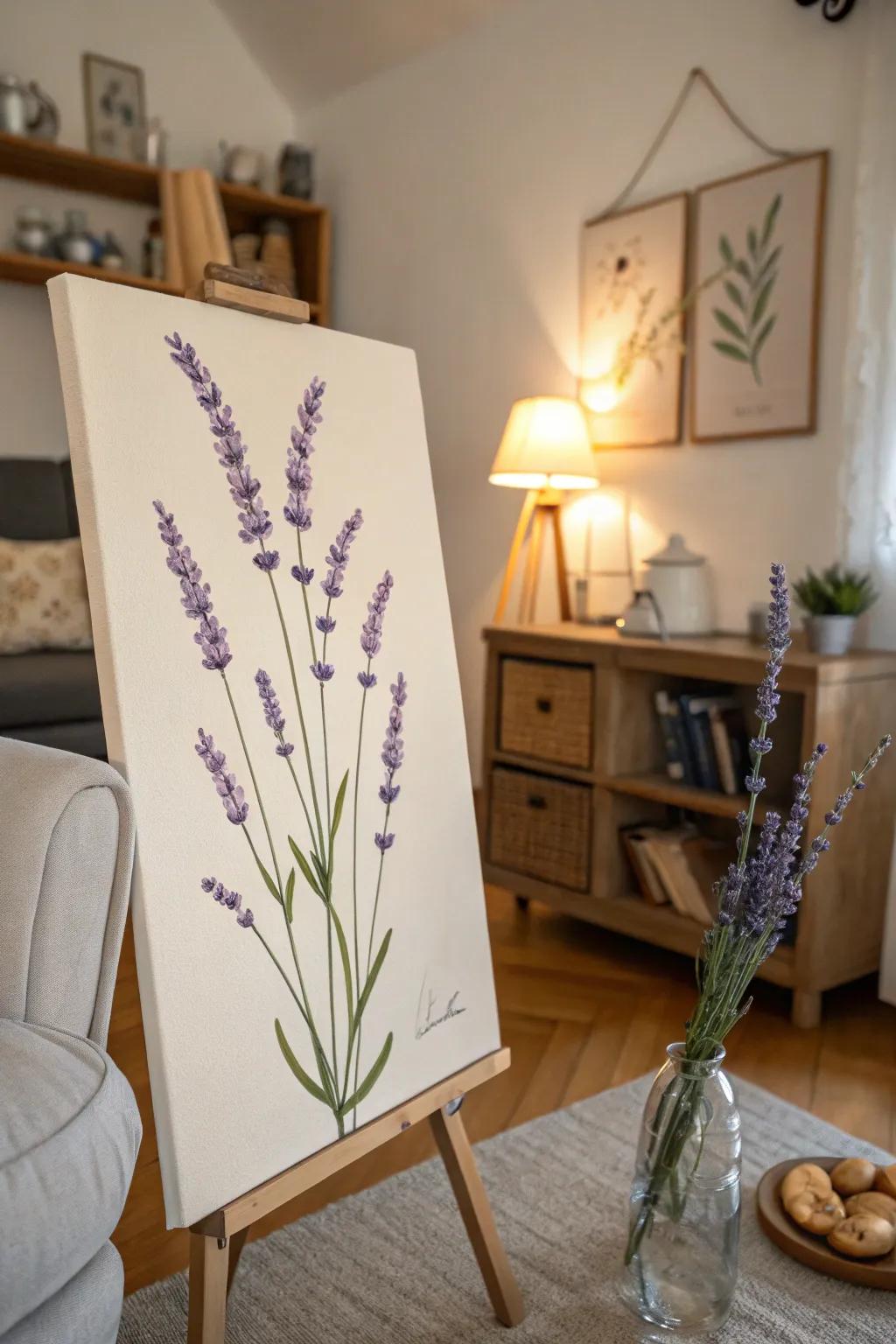 Simple lavender sprigs painting, bestowing an air of sophistication to any living space.