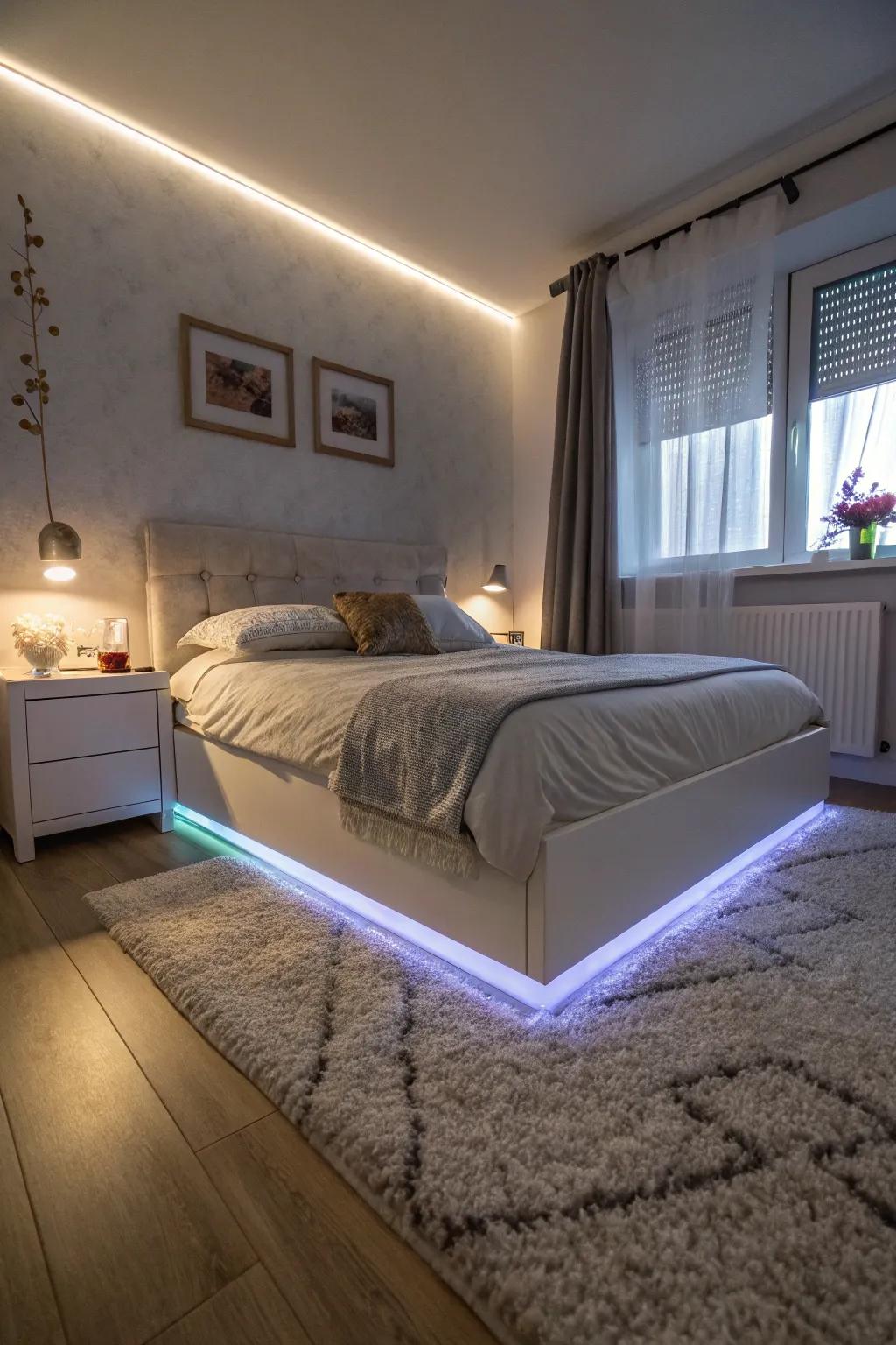 An impressive floating bed illusion achieved with SparkLights.