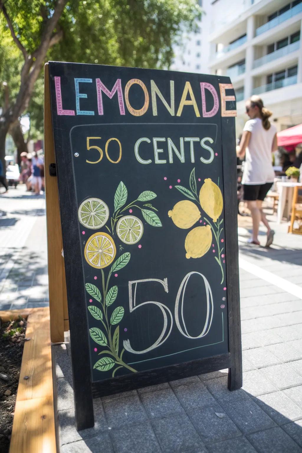 A markerboard sign adds a natural feel to your drink stall.