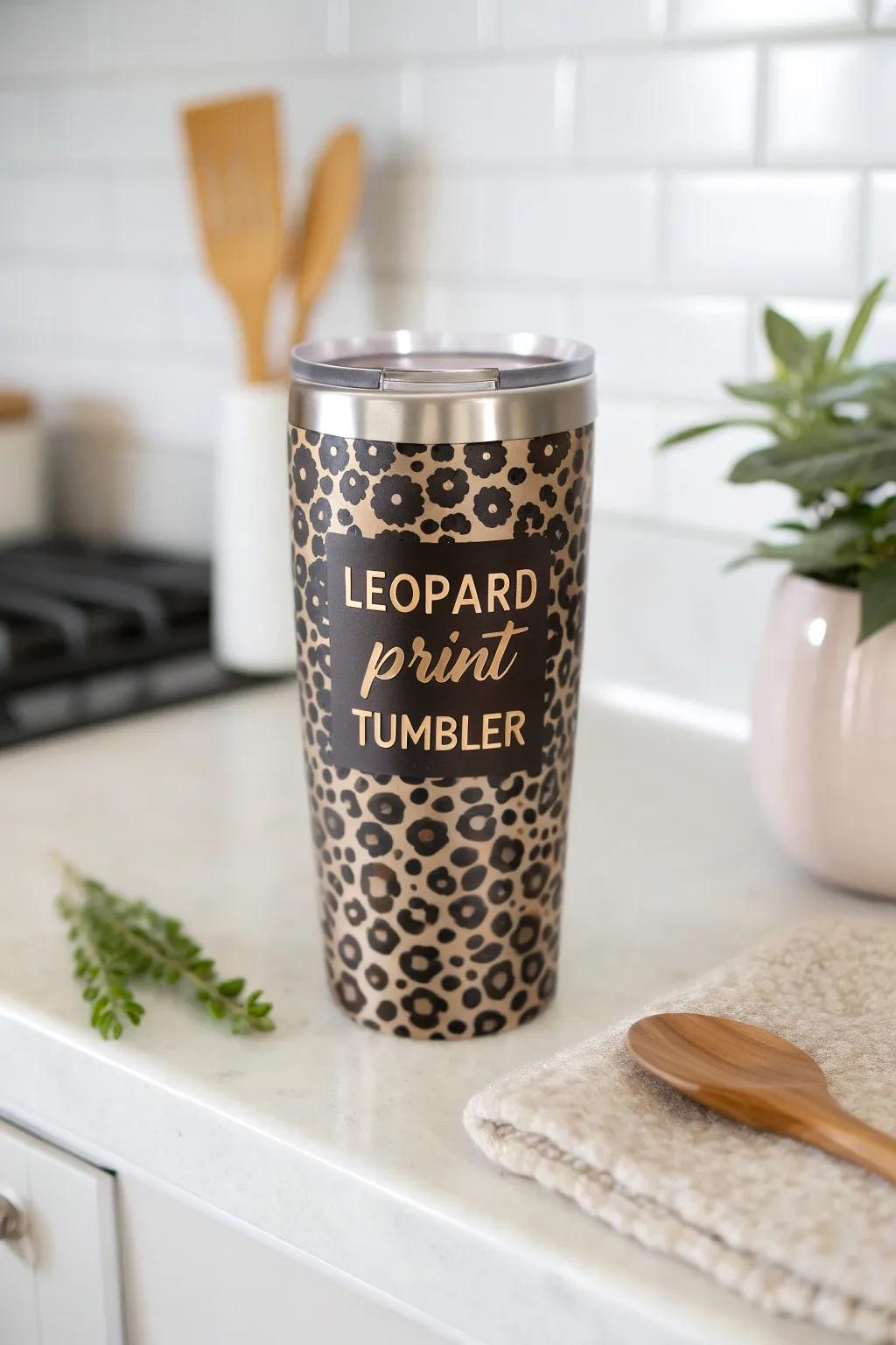A personalized leopard print 'Hydrate in Style' transforming each sip into a moment of joy.
