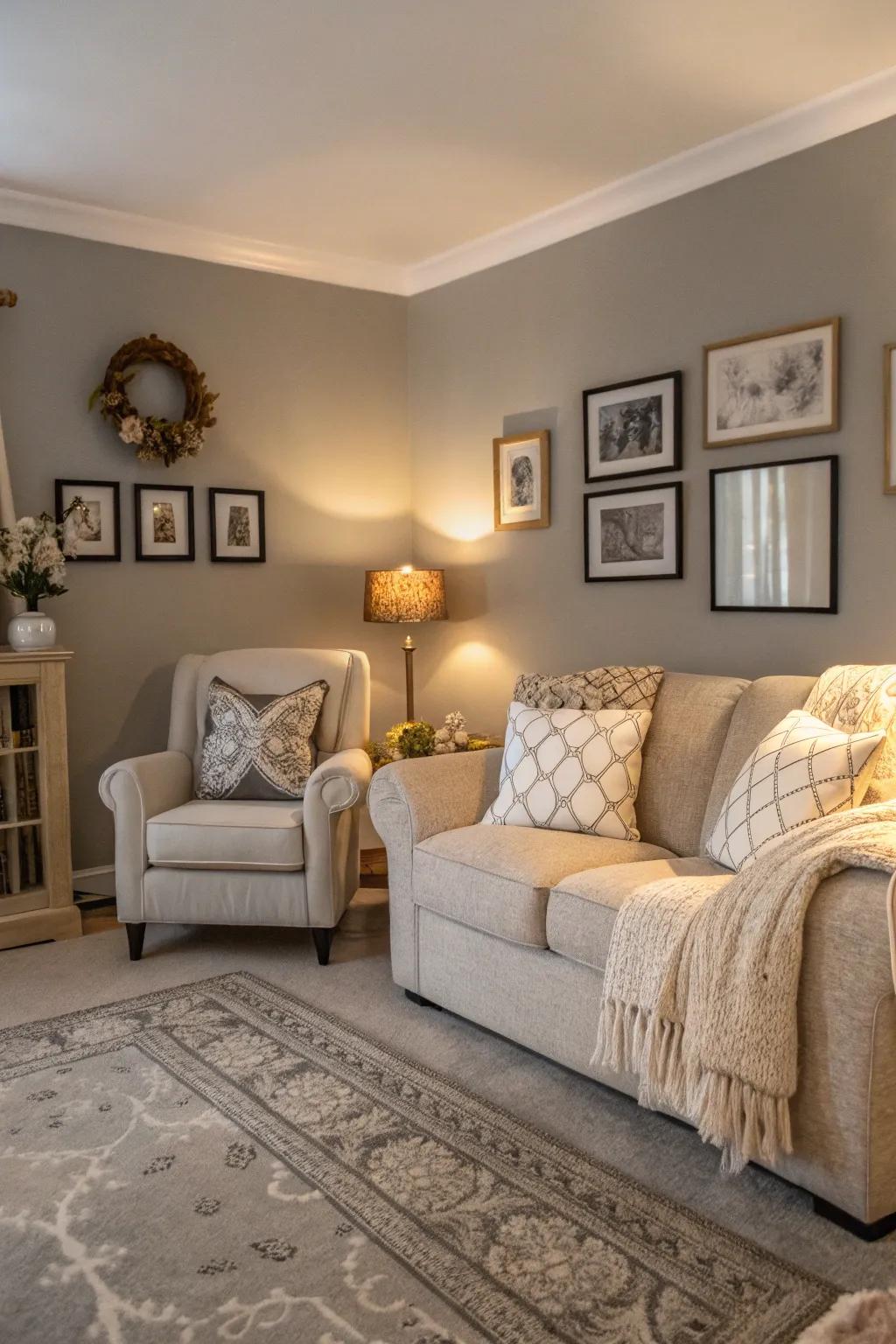 Subdued tints offer a quiet and versatile parlor setting.