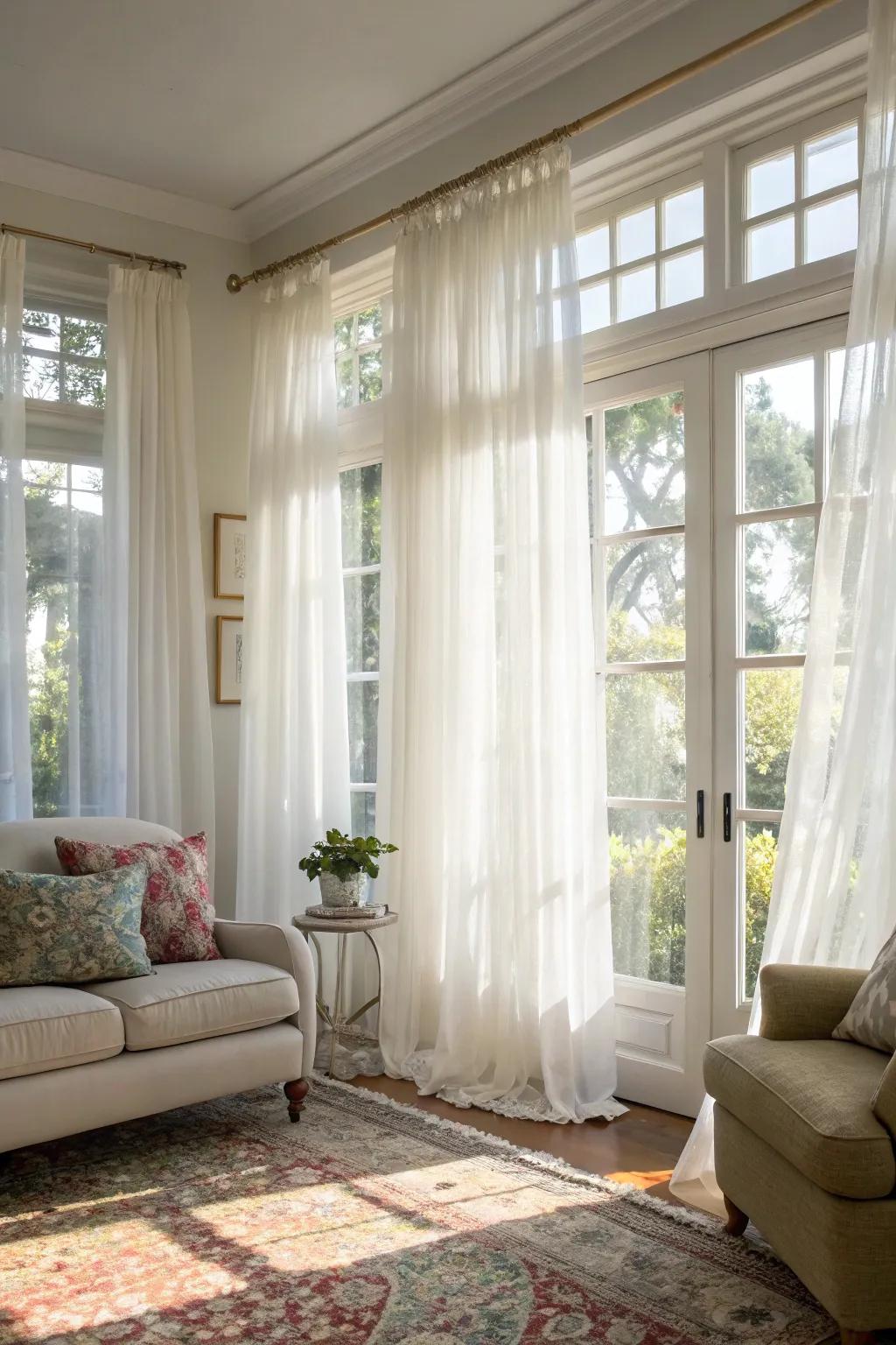 Sheer curtains make your living room feel sunny and bright.