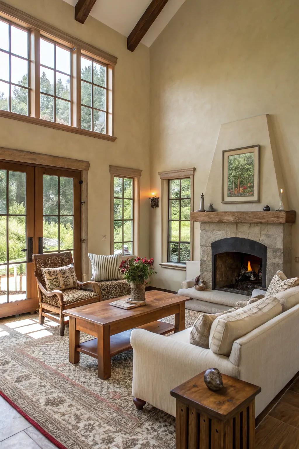Neutral shades provide an ideal base for a farmhouse living area.
