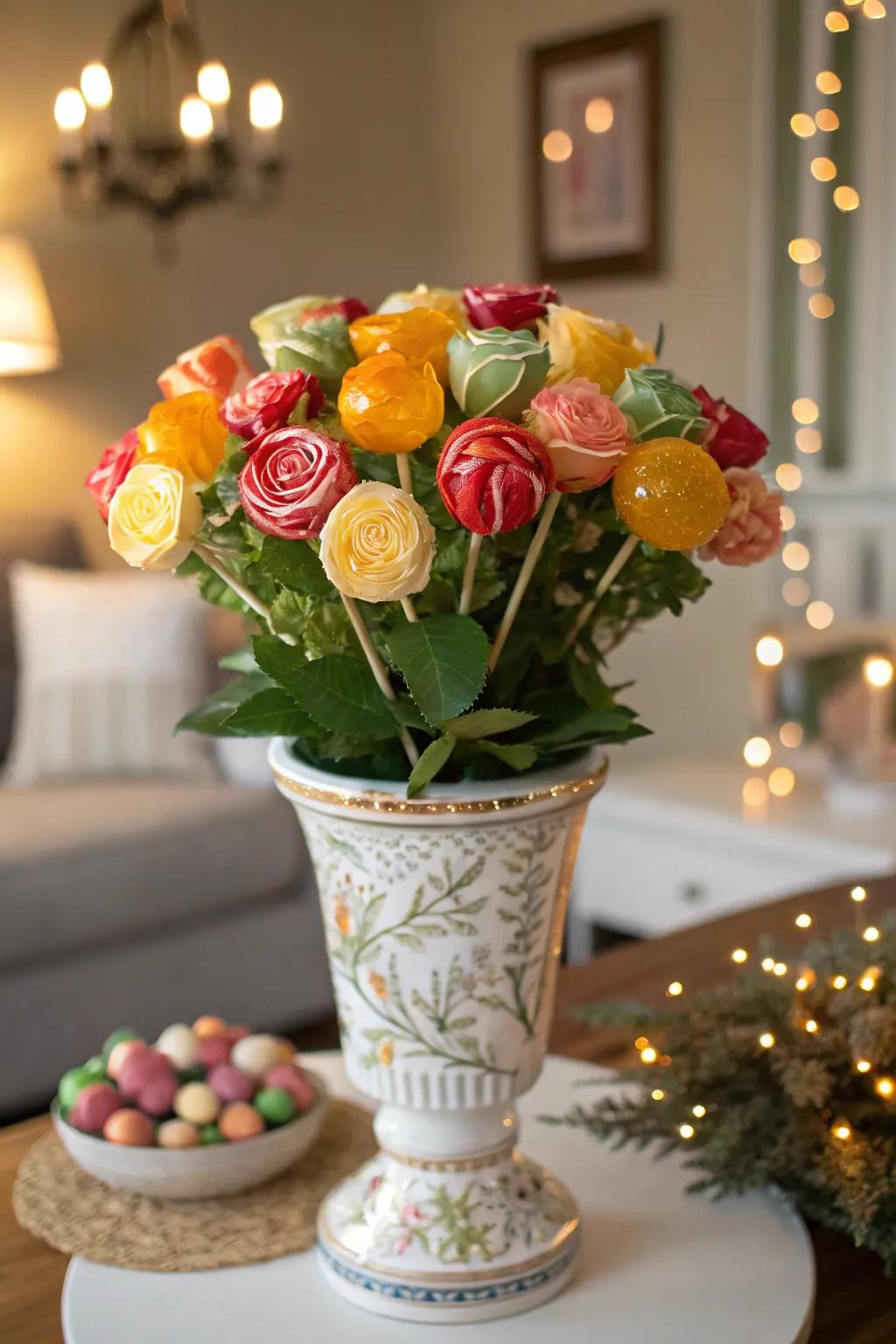 A classic blossom-inspired candy bouquet in lively hues