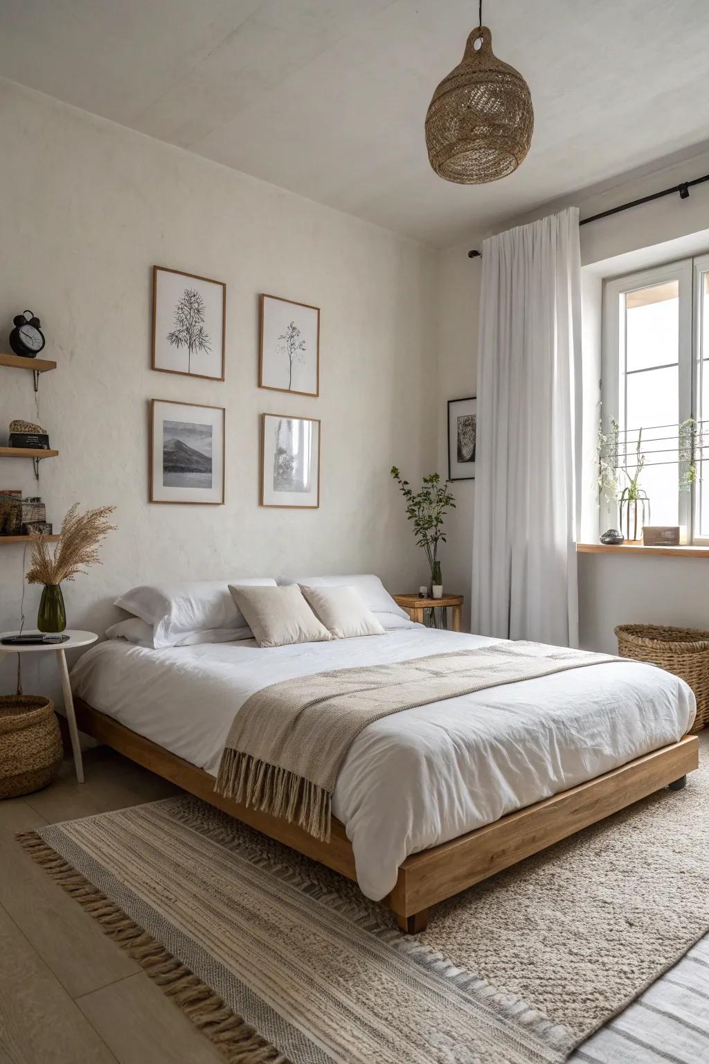 Embracing simplicity and elegance through a minimalist low bed.