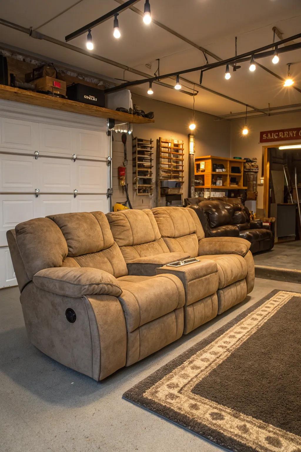 Inviting seating really sets the stage for relaxation in your garage retreat.