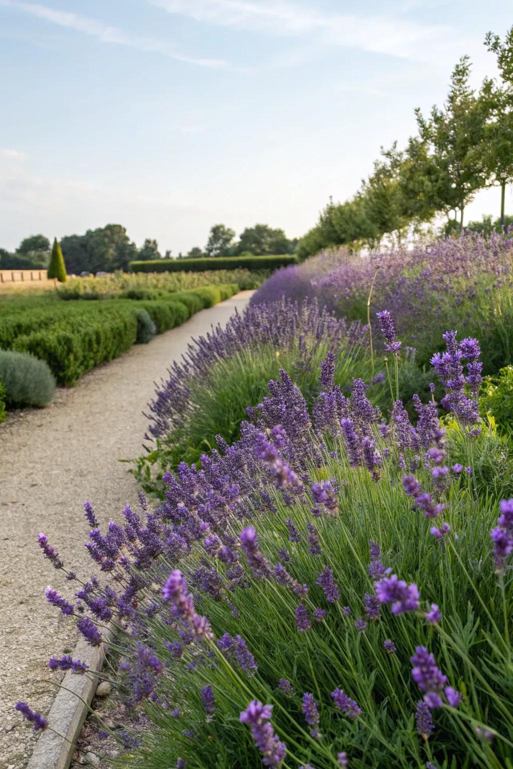 Lavender gives an aromatic charm to garden edges.