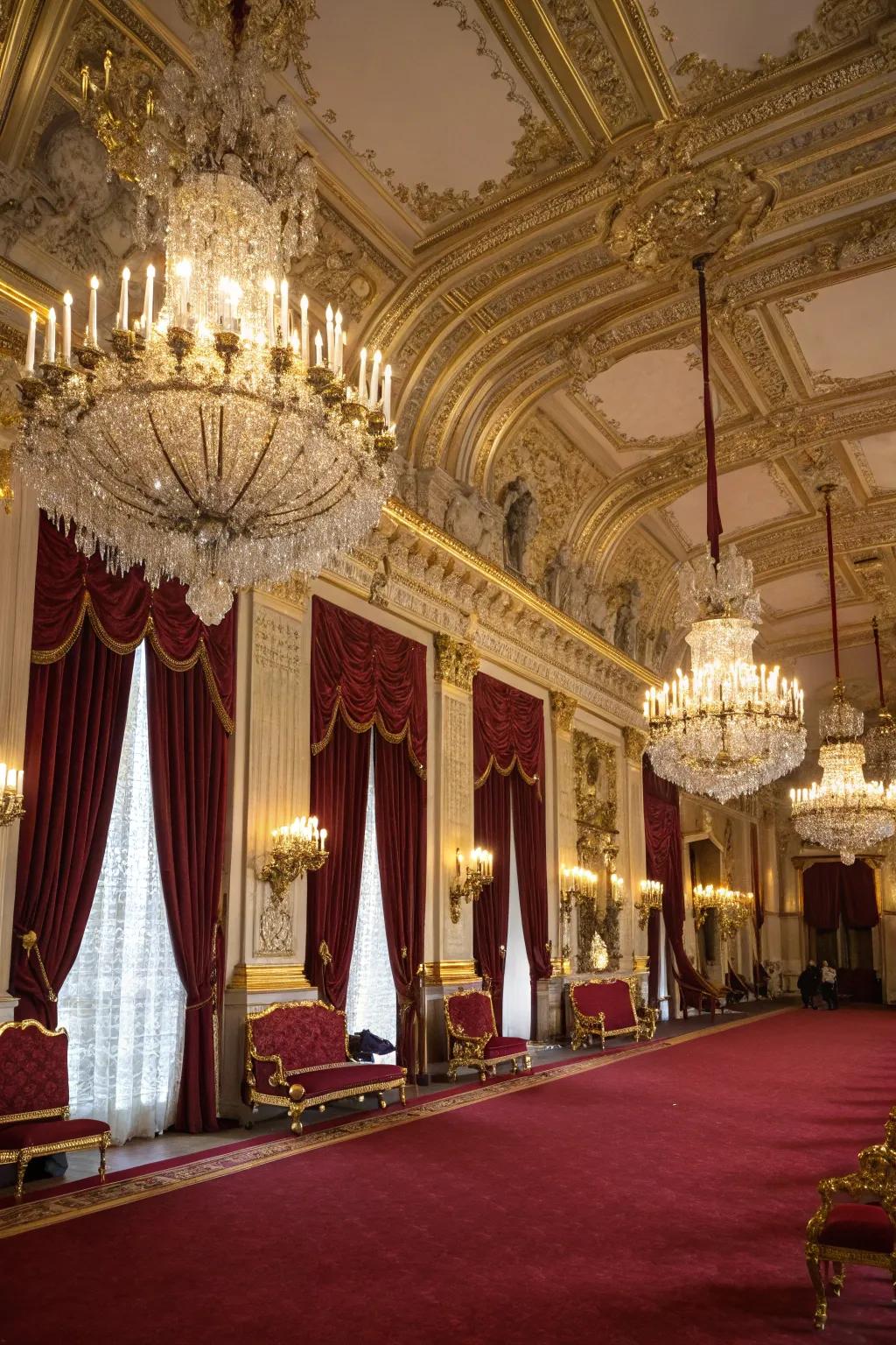 A beautifully adorned ballroom, ready to host an enchanting masquerade quinceañera.