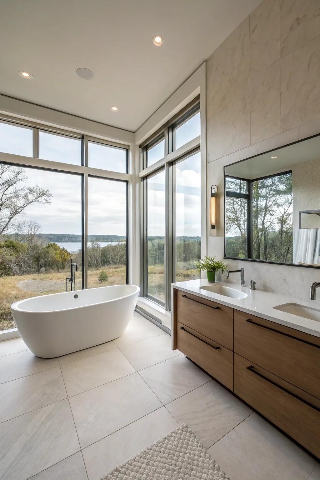 An open concept master bathroom that offers a seamless and spacious feel.