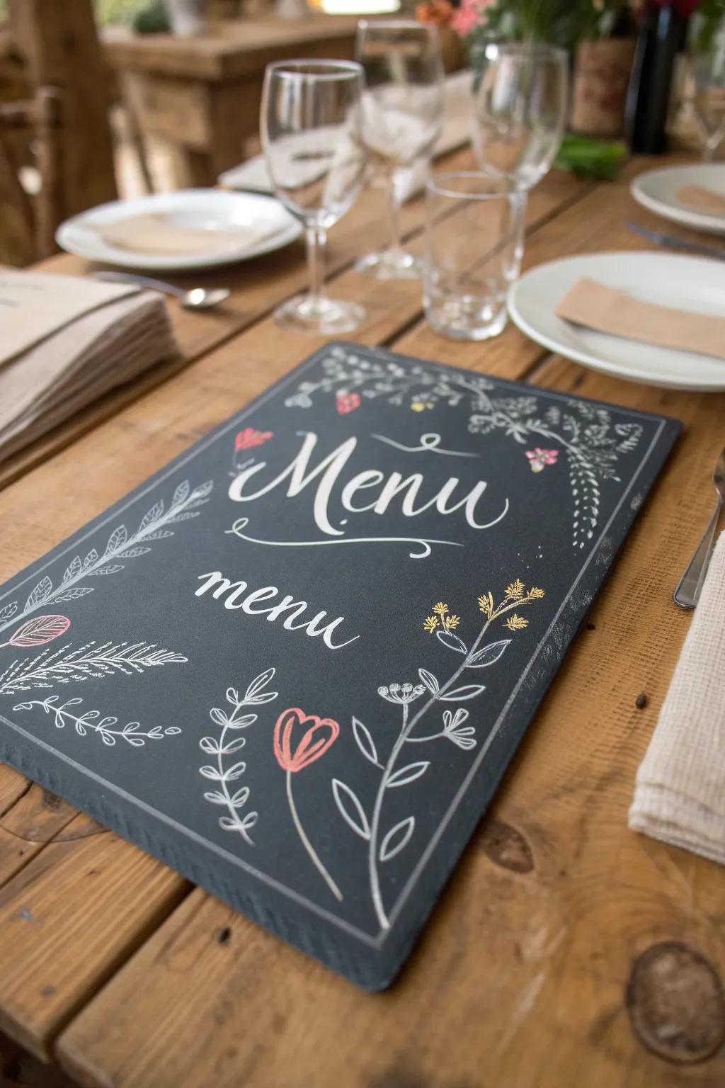 Chalkboard-style backdrops impart a uniquely personal, handcrafted atmosphere to your menu.