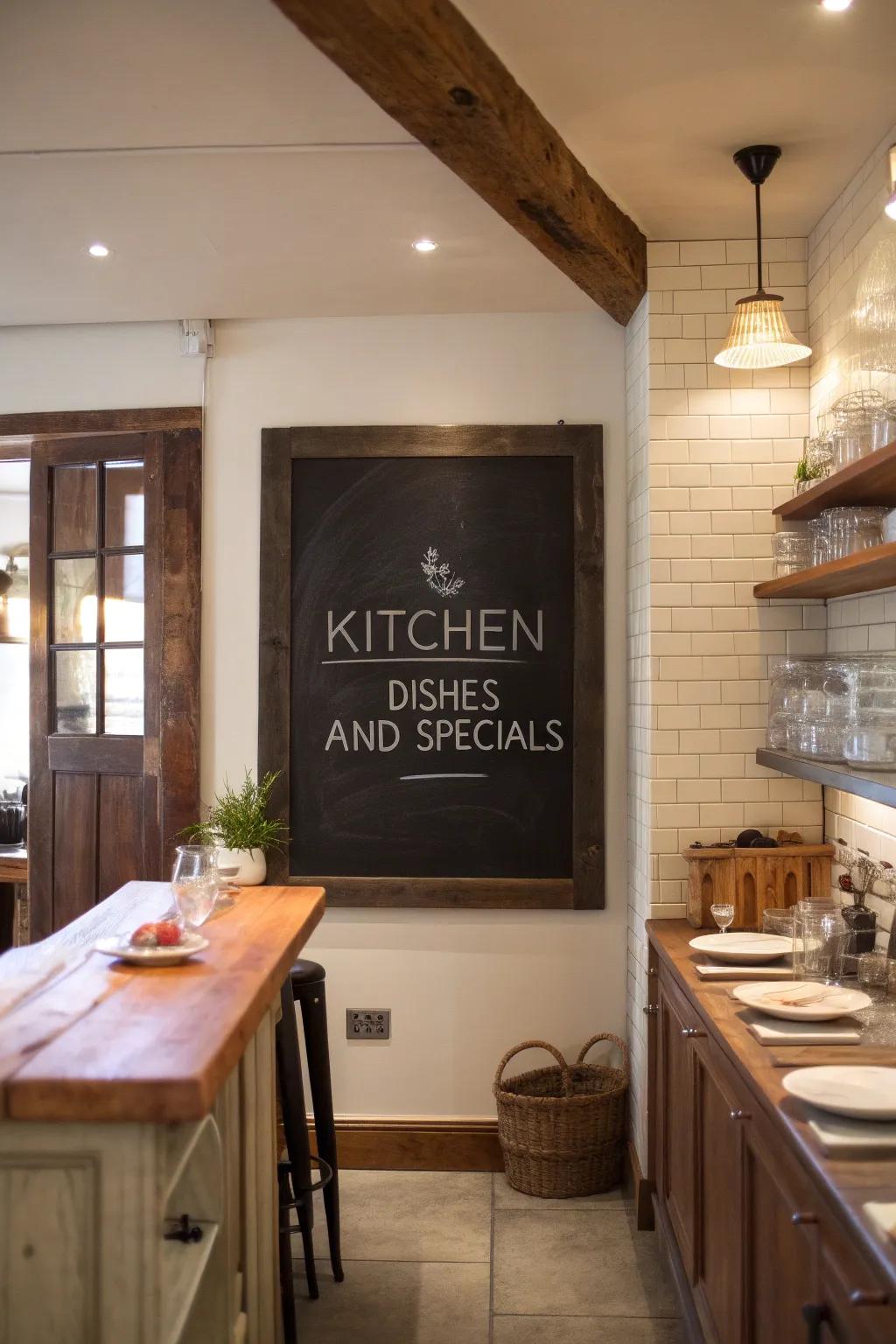 Add classic allure to your space with a chalkboard menu.