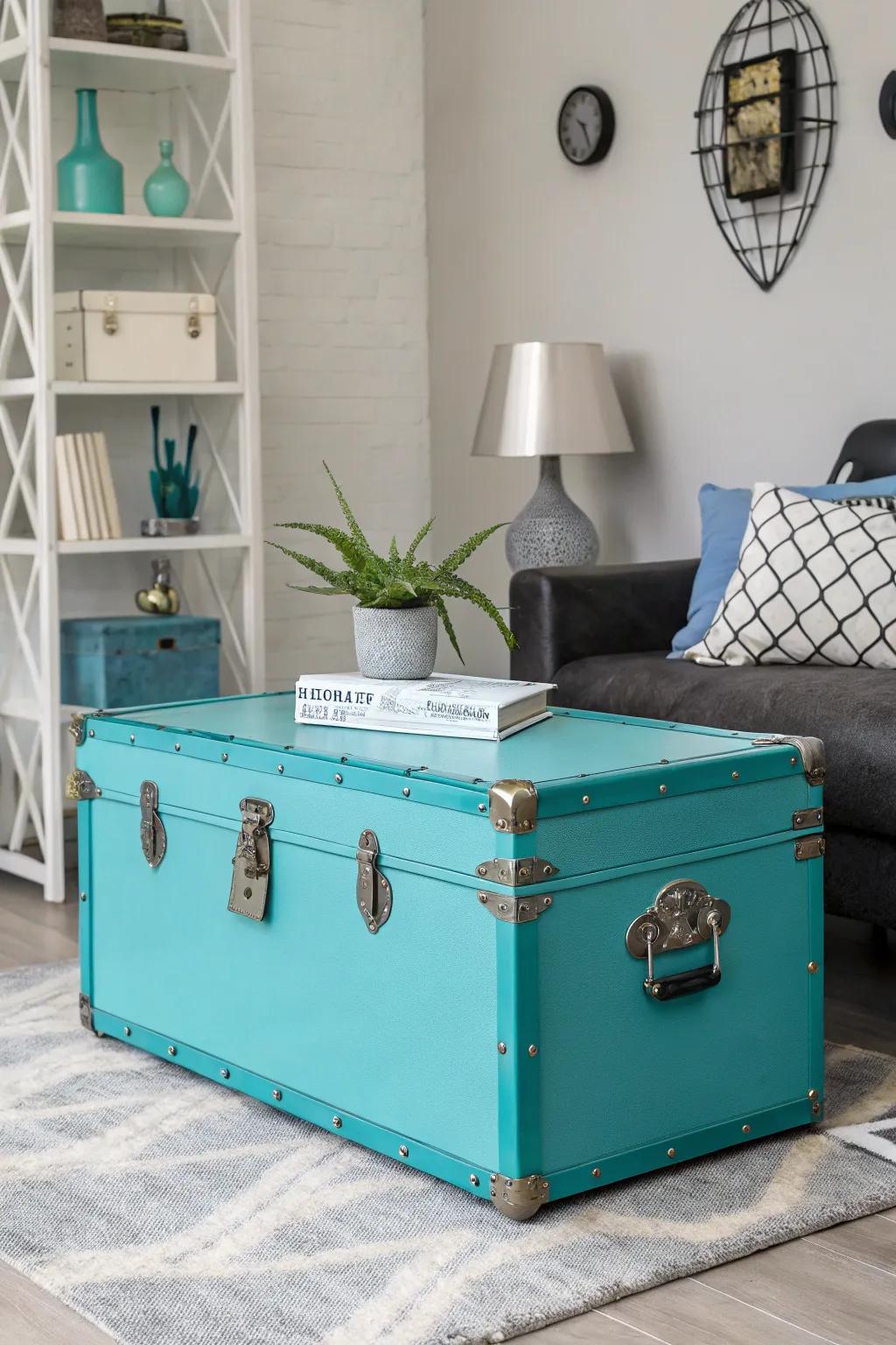 A lively crimson chest brings a burst of color to any setting.