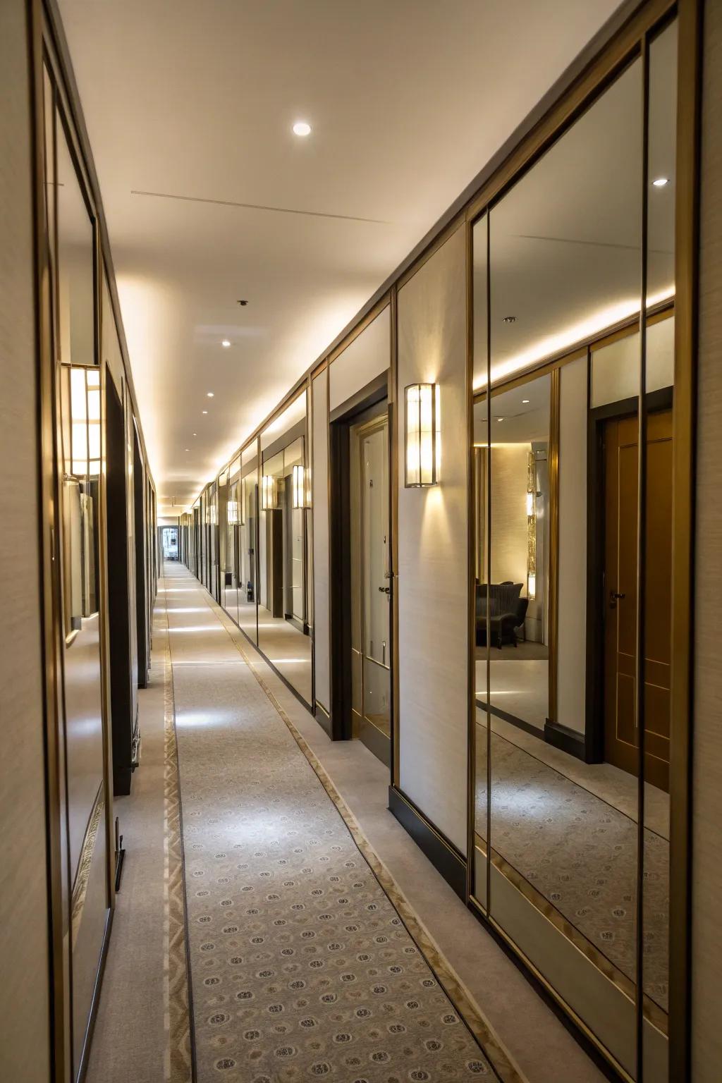Transform dark hallways into brighter spaces using mirrored closet doors.
