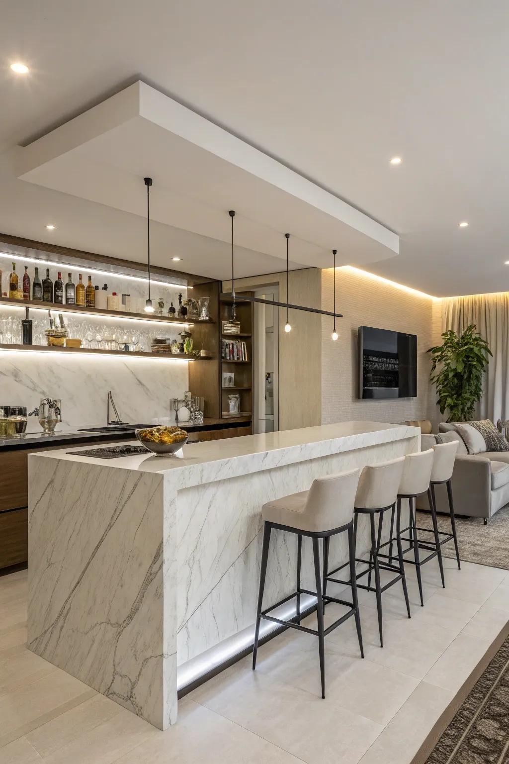 A minimalist home bar emphasizing clean lines and simplicity.