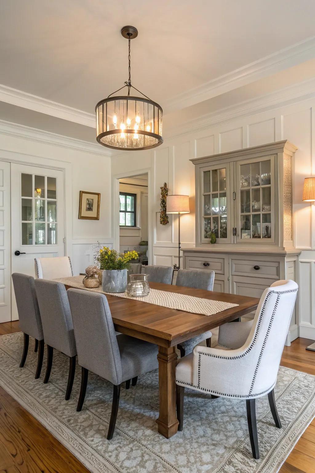 Neutral shades introduce a sense of calm and sophistication to a contemporary dining space.