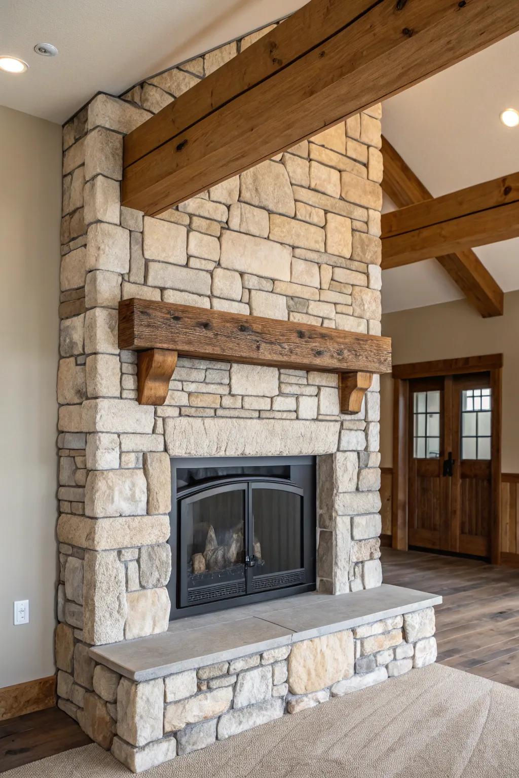 A soothing mix of stone and timber crafting a timeless farmhouse atmosphere.