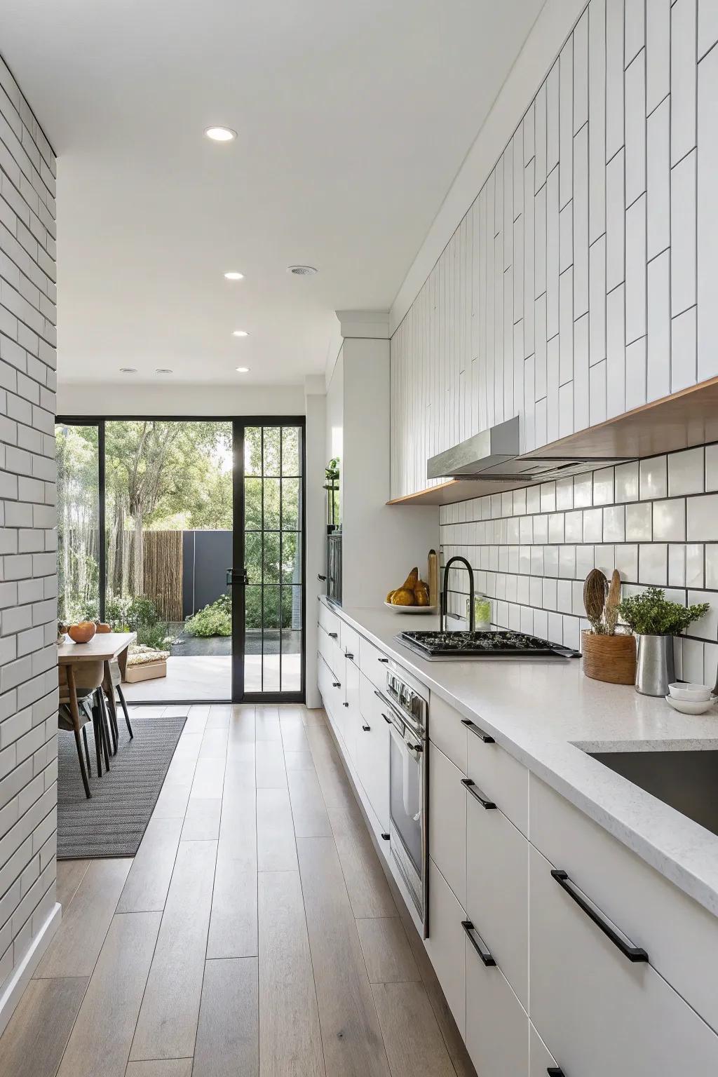 Vertical modular tiles provide a modern update to a timeless pattern.