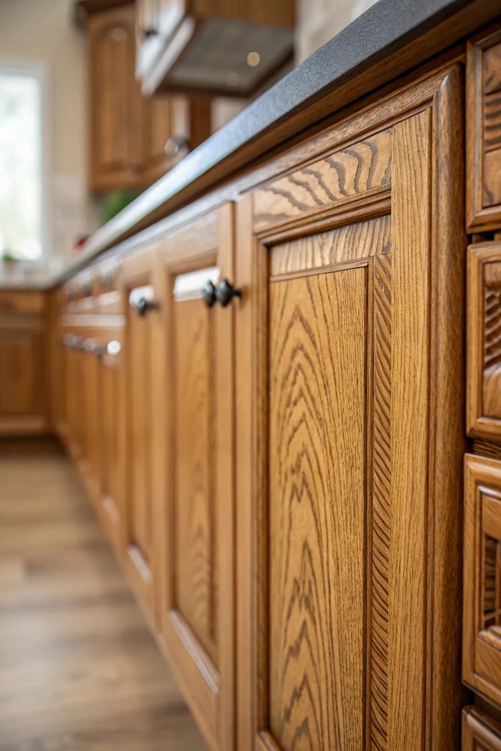 The inherent wood grain enriches the visual depth and distinctiveness of every kitchen setting.