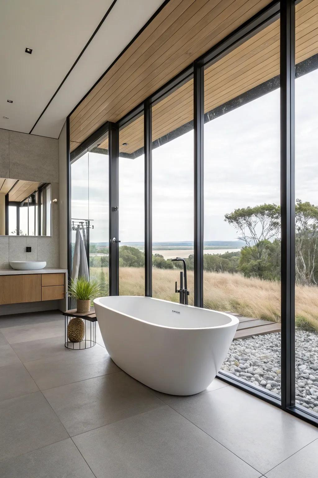 An open-plan bathroom design that emphasizes space and freedom.