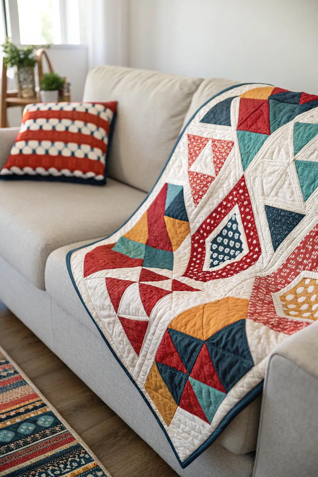 Geometric comforters introduce a vibrant and fashionable aspect to contemporary living spaces.