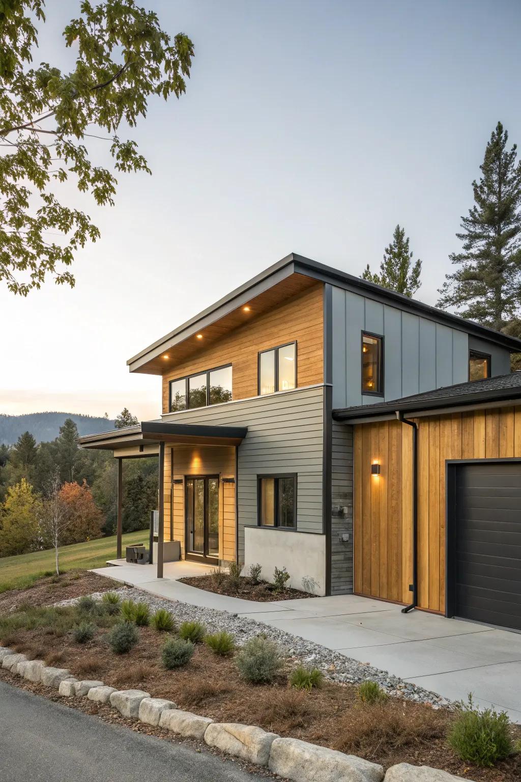 Combining different materials creates a visually appealing and modern exterior.